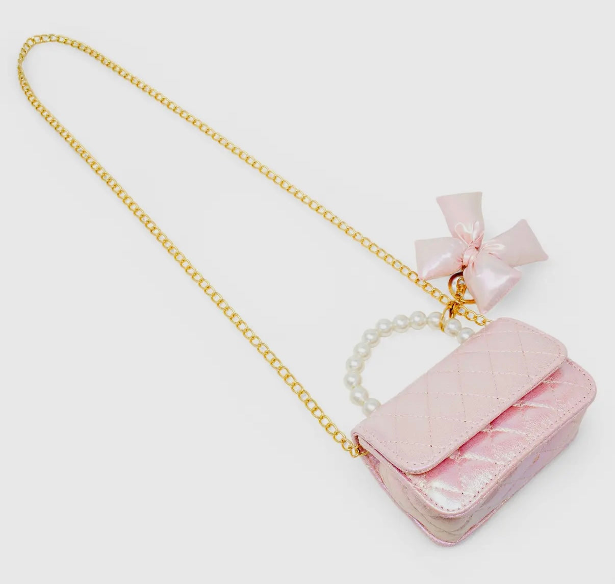 Shiny Quilted Fluffy Bow Handbag