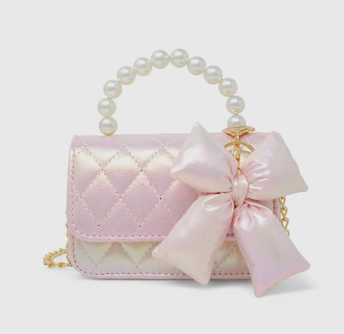 Shiny Quilted Fluffy Bow Handbag