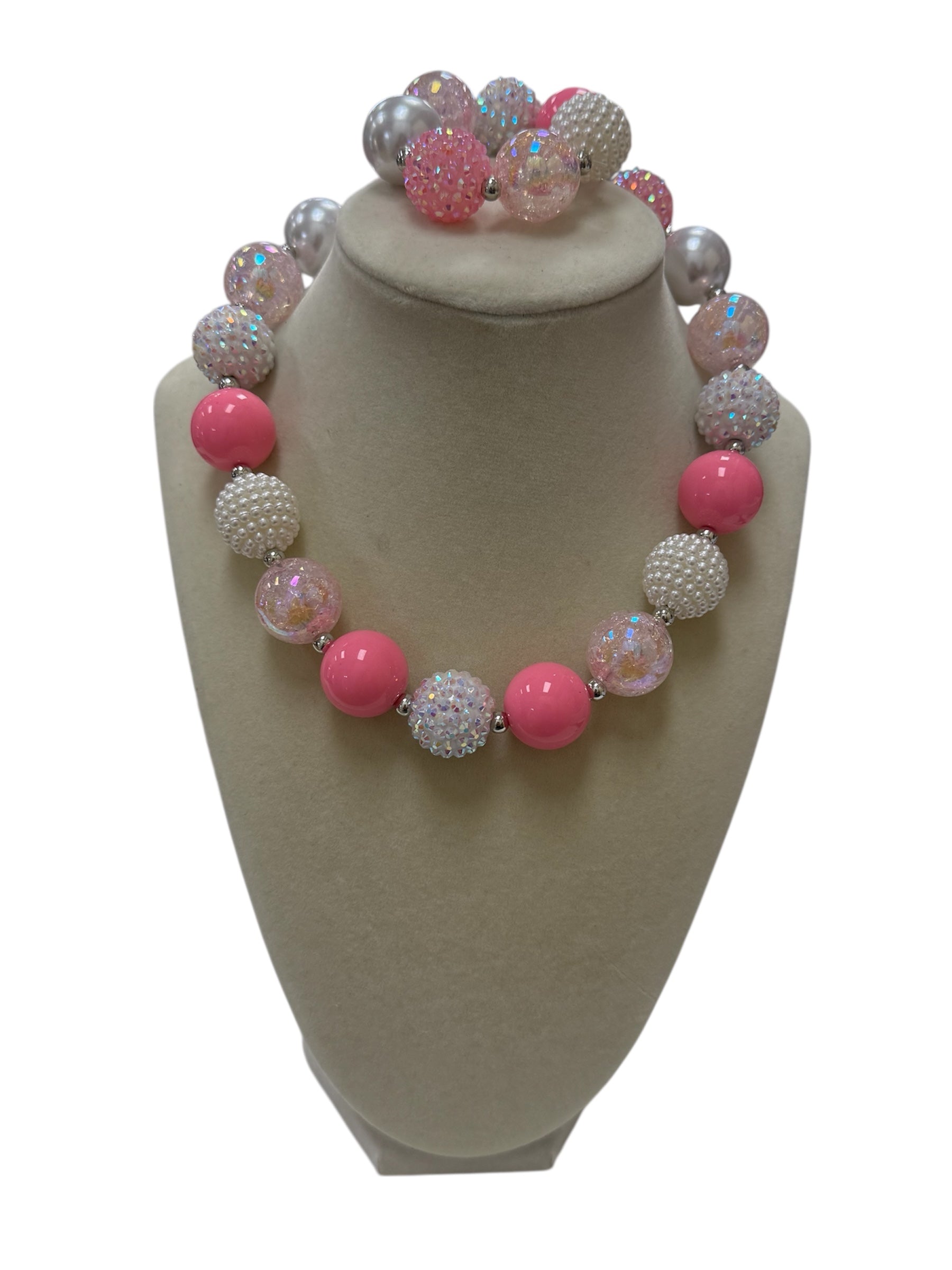 Pink/ Ivory Bubble Necklace Bracelet