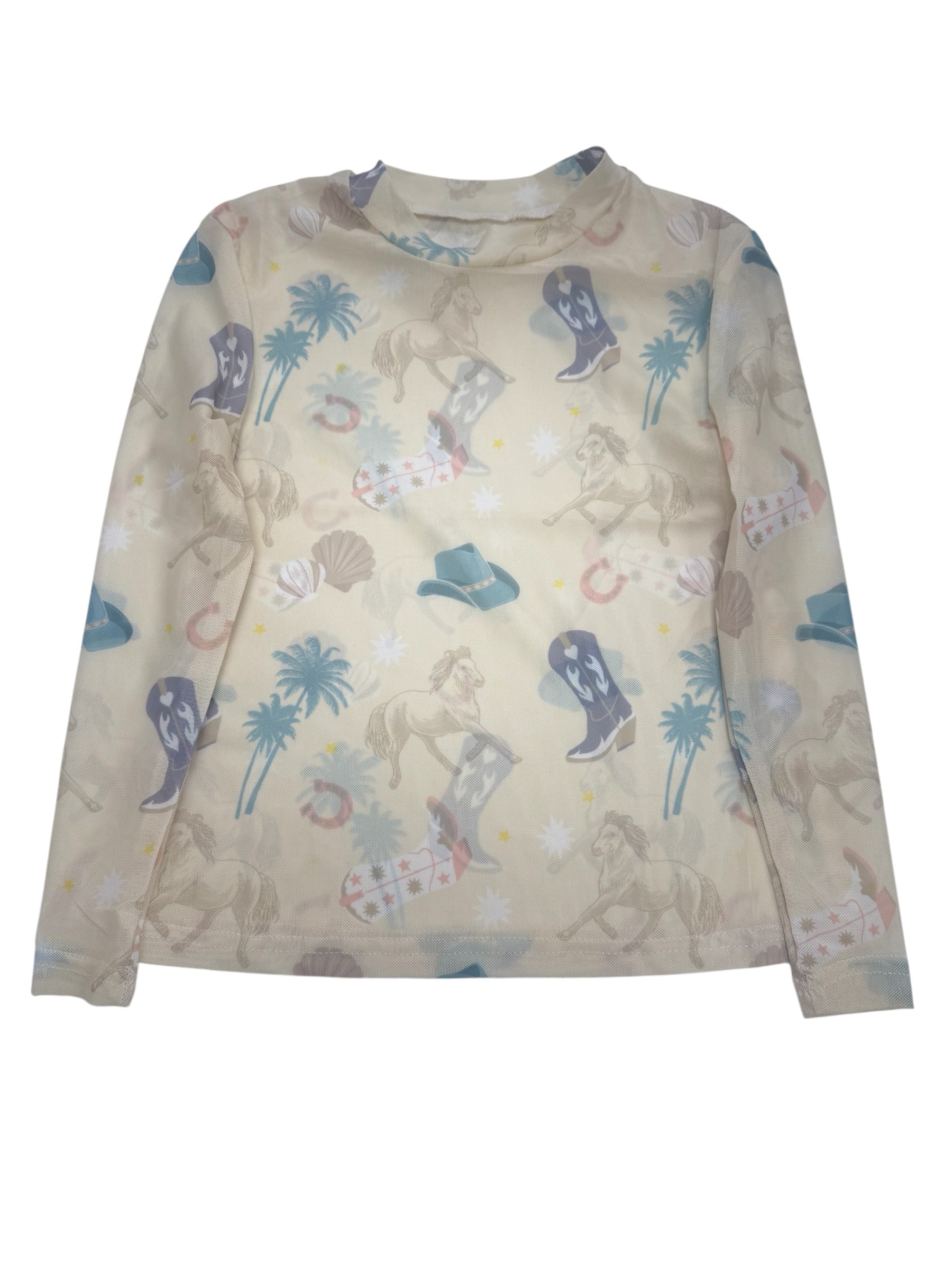 Pastel Yellow Western Mesh Top