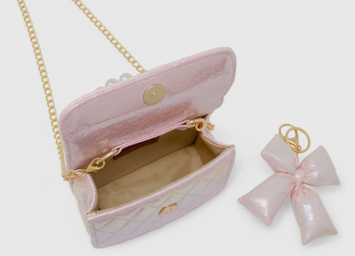 Shiny Quilted Fluffy Bow Handbag