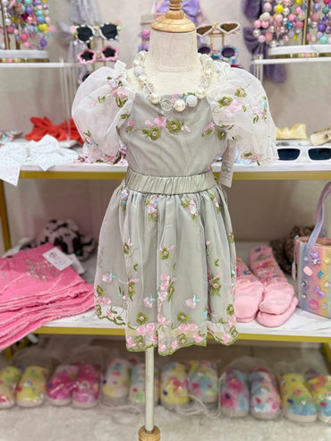 Green Flowery 2 Piece Skirt Set