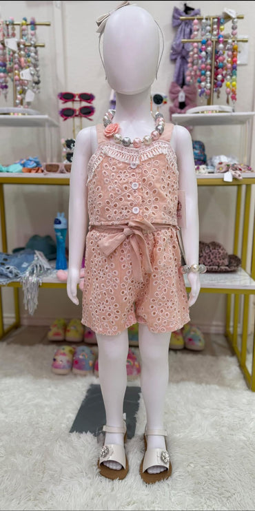 Pastel Pink/White 2 Piece Short Set