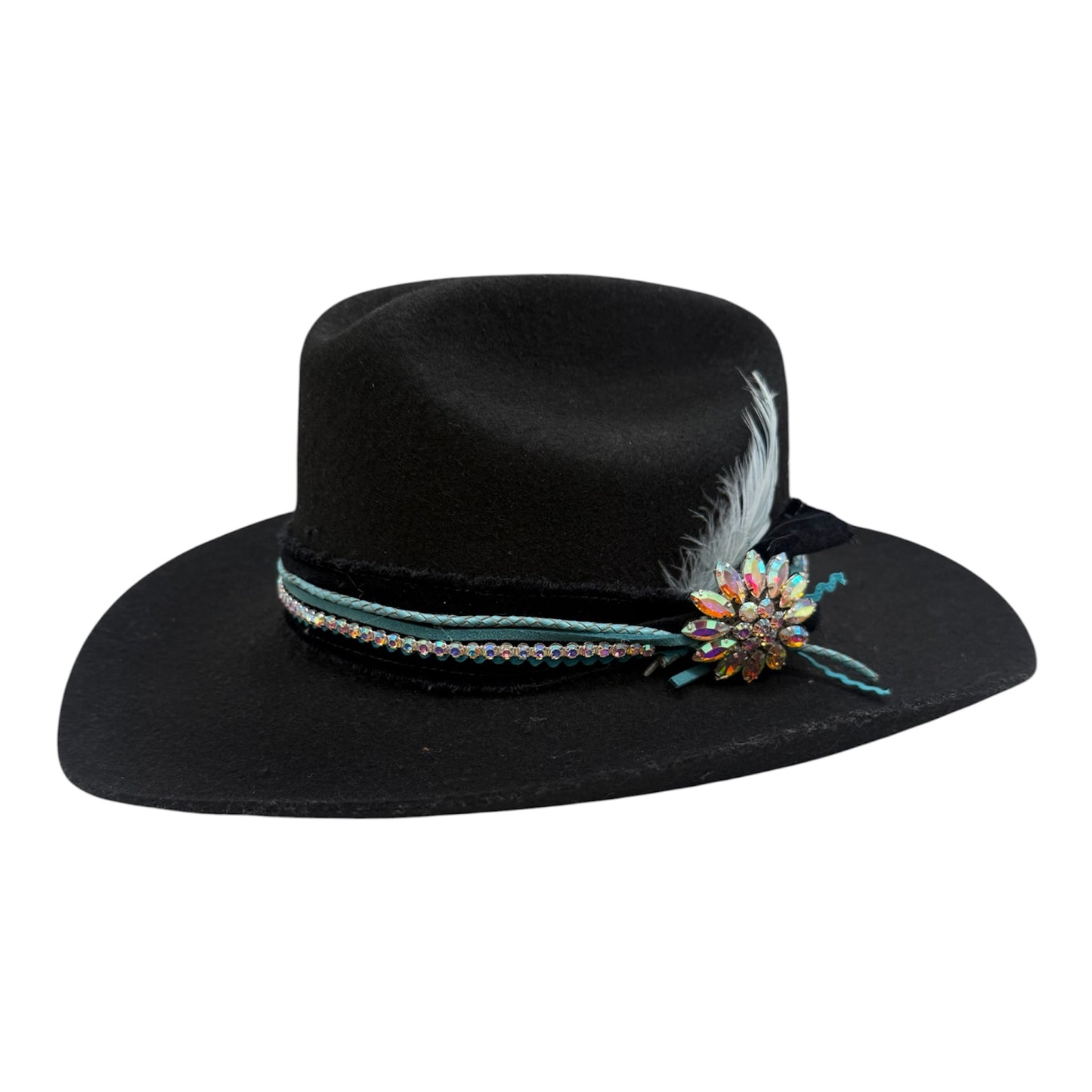 Lg-Black/ Turquoise Cowgirl Hat