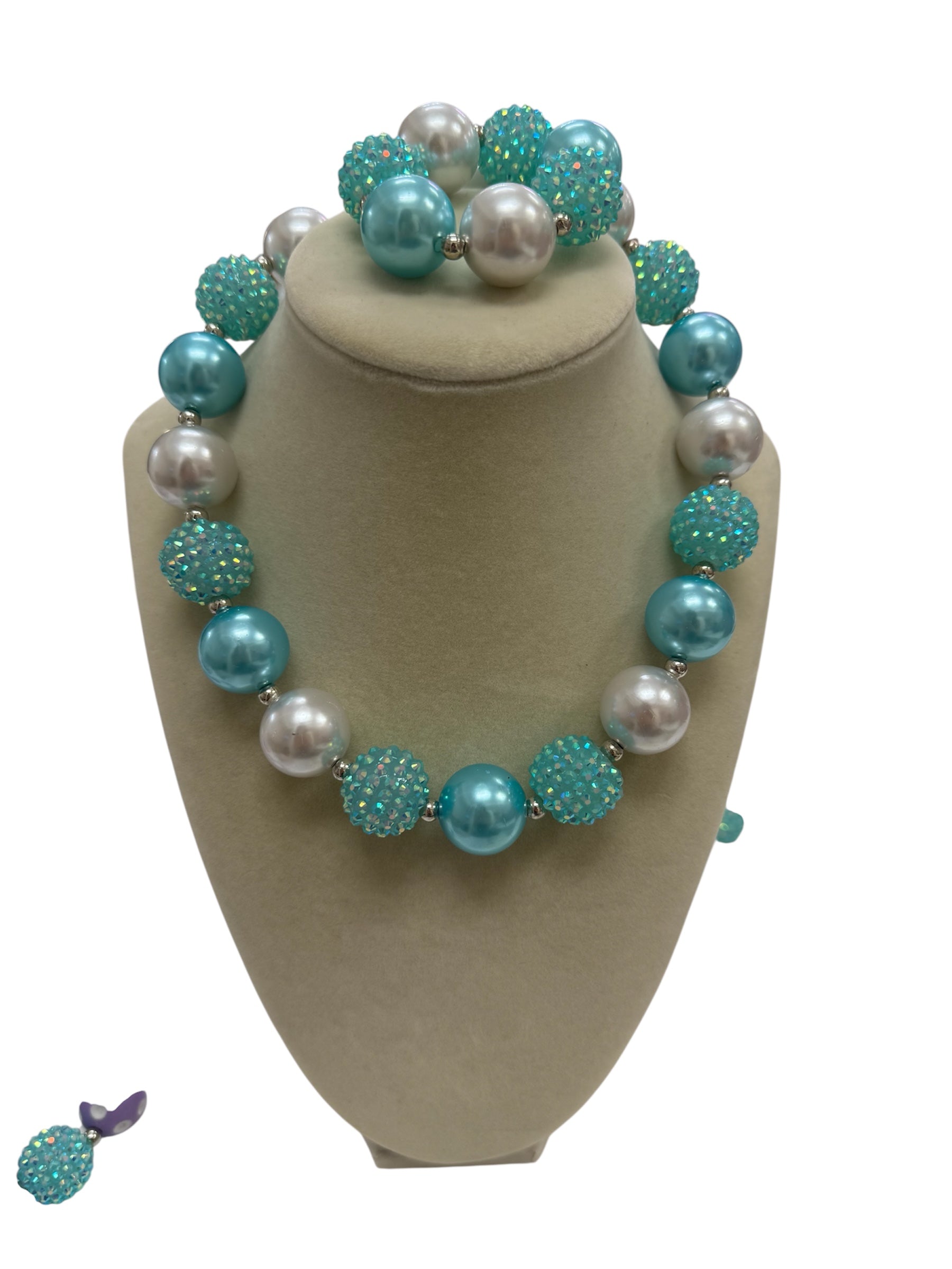 Aqua/Silver Necklace Bracelet set
