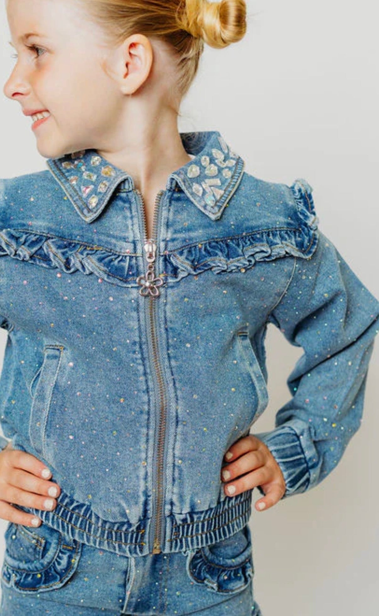 Rhinestone Denim Bomber Jacket