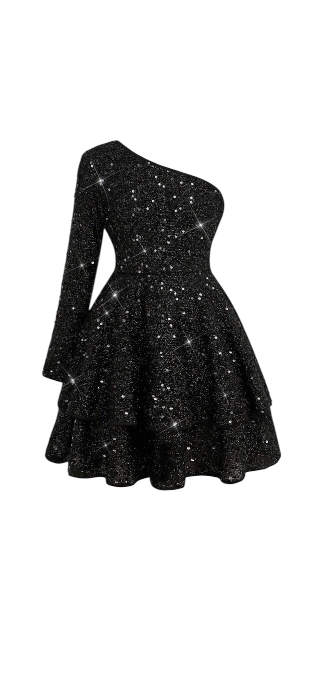 Black Shoulder Sequin Dress