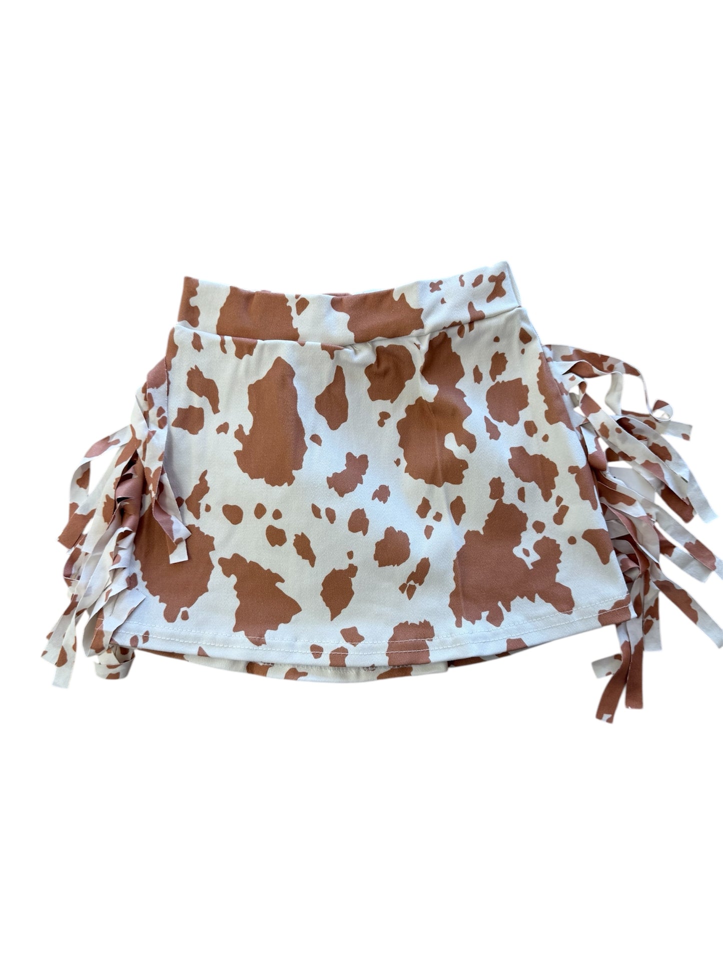 Cow Print Fringe Skirt