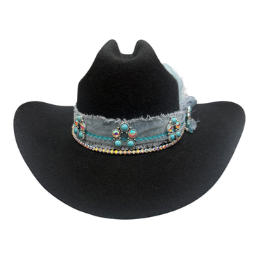 Black/Turquoise Cowgirl Hat-Md