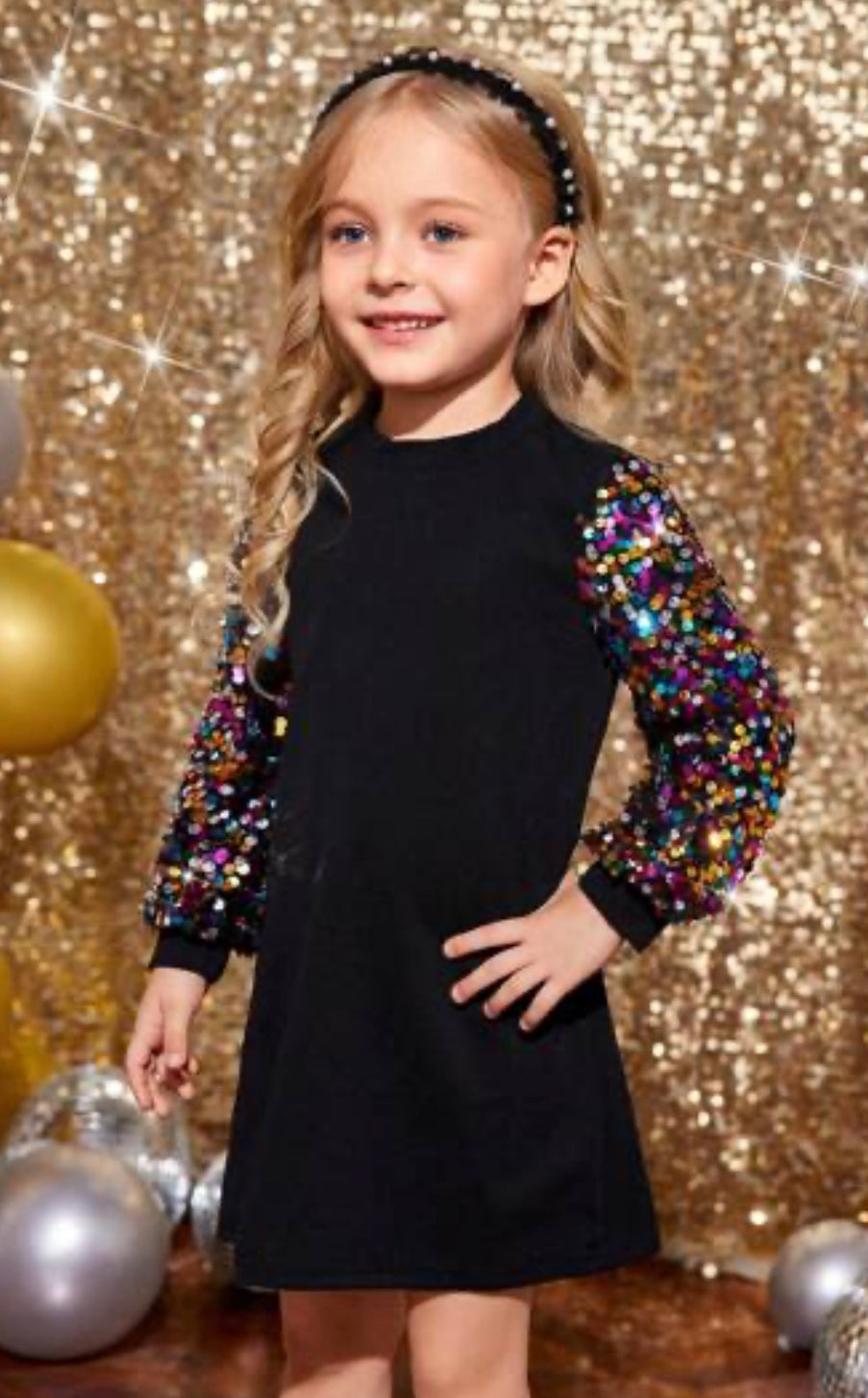 Sequin Sleeve Black Dress