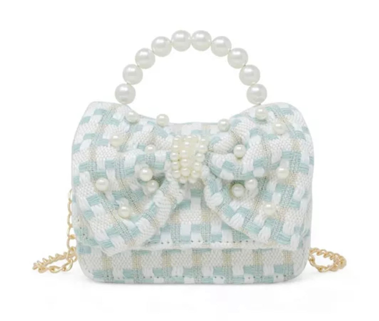 Tweed Pearl Bow Purse
