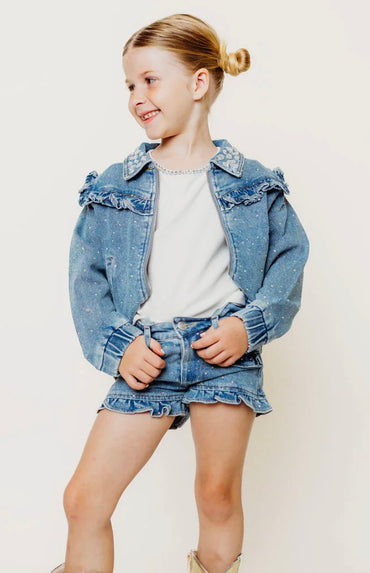 Rhinestone Denim Bomber Jacket