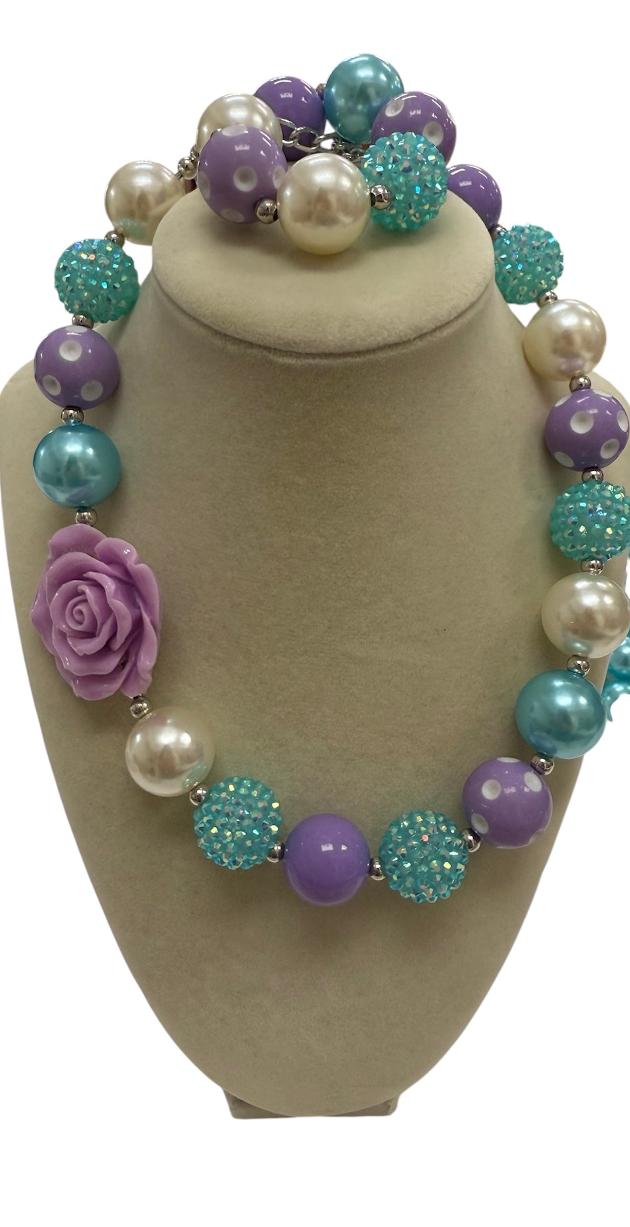 Purple/ Aqua Bubble Necklace Bracelet Set
