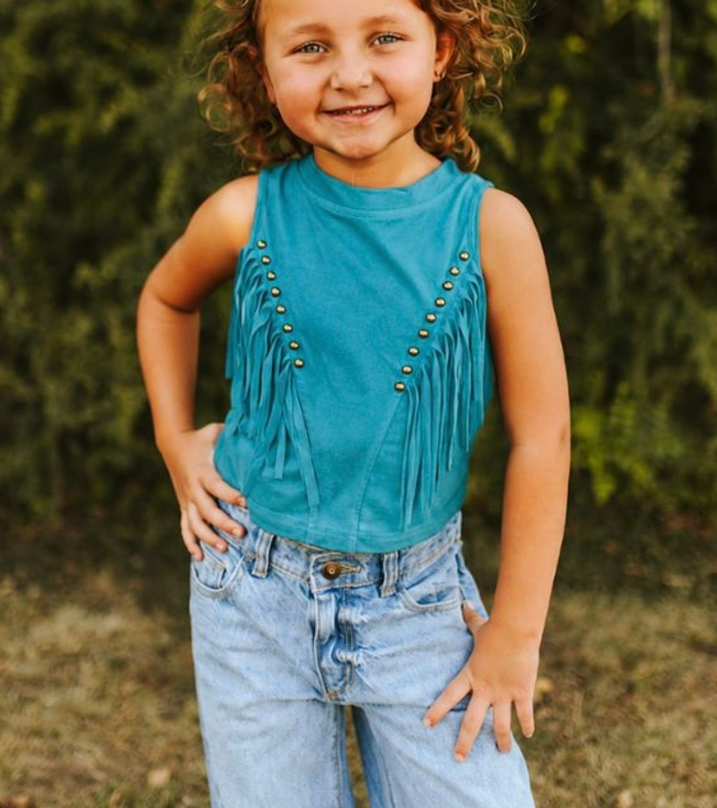 Turquoise Fringe Top