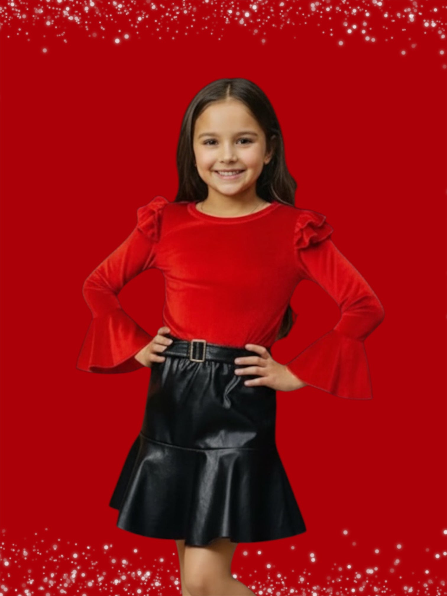 Red Velvet/Leather Skirt