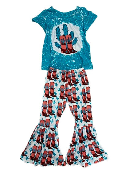 Aqua Cactus Cowgirl Boots 2pc Set