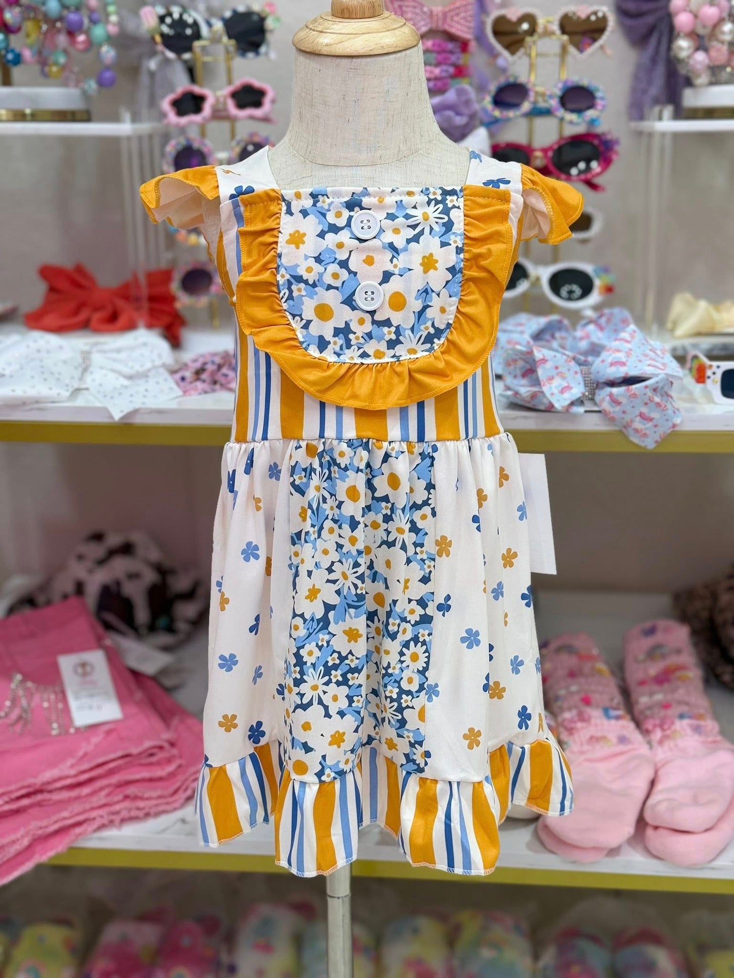 Yellow/Blue Flowery Dress